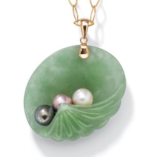 PalmBeach Jewelry Jade/Pearl 14k Gold Pendant