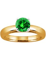 0.80 Ct Round Green SI1/SI2 Diamond 14K Yellow Gold Solitaire Ring