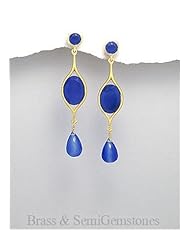 Blue Chalcedony Earrings In Brass
