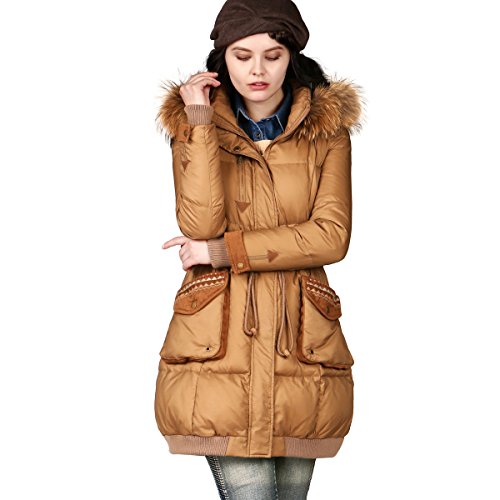 （アートカー）Artka オリジナルデザイン レディーズラクーンファー付き刺繍飾りダウンコート YK15448D