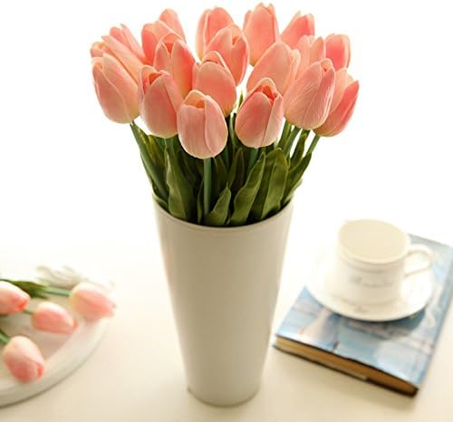 Aoteman 50PCS 5 Colors PU Stunning Holland Mini Tulip Flowers Real Touch Wedding Flower Artificial Flowers for Hotel Home Party Event Christmas Decoration Pink White Red Yellow Orange