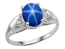 1.82 cttw Lab Created Star Sapphire and Genuine Diamond Ring. Ring. - 14kt Yellow Gold