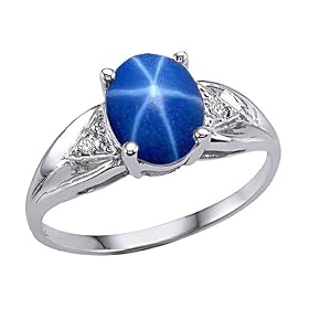 1.82 cts Lab Created Star Sapphire and Genuine Diamond Ring. Ring. - 14kt... by Finejewelers