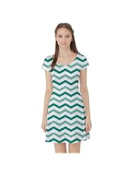 Spring Short Sleeves Stretchy Chevron Print Polyester/Spandex Skater Dress 