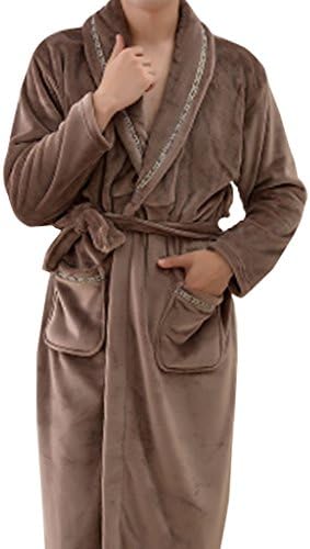 ESH Men's Turkish Plush Spa Robe Fleece Kimono Bathrobe Bronw XL