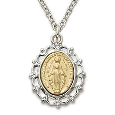 Sterling Silver Virgin Mary Engraved Filigree Miraculous Medal