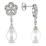 9.5-10 mm Freshwater Pearl and Diamond Accent Earrings in Silver, I3, G-H-I