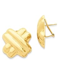 14k Yellow Gold Polished X Omega Back Post Earrings. Metal Wt- 7.84g