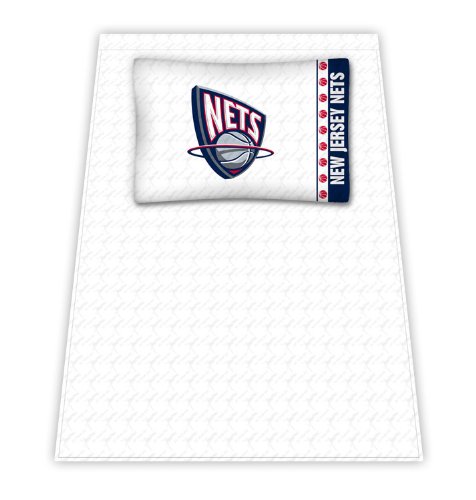 Best Quality Micro Fiber Sheet Set - New Jersey Nets NBA /Color White Size Queen
