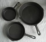 Cast Iron 3 Pc Fry Pan Set Skillet Frying Camping