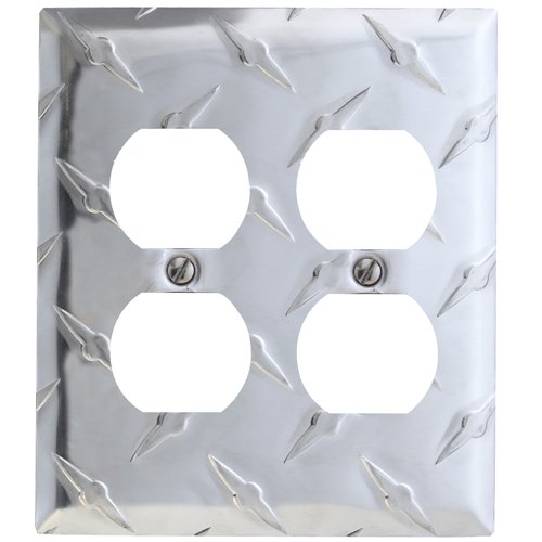 Amerelle 955DD Diamond Plate Double Duplex Stamped Aluminum Wallplate,2 Duplex