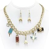 Goldtone Travel Charm Necklace and Earrings Set Fashion Jewelry