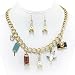 Goldtone Travel Charm Necklace and Earrings Set Fashion Jewelry