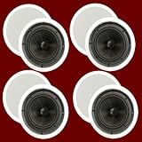 4 Pairs of New 8" In Ceiling Surround Sound HD Home Theater Round Glass Fiber Speakers 4TSS8C