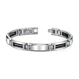 Mens Id Style Stainless Steel Bracelet With Black Cable