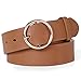 Women Brown Leather Designer Belts for Dresses Jeans With Fashion Round Buckle By SUOSDEY