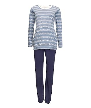 Maternity Stripe 3 Piece Pyjama Set - Blue