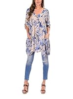 100% lino Blusa Fiona (Beige / Azul)