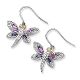Sterling Silver & 14k Gold Amethyst and Iolite and Diamond Dragonfly Earrings