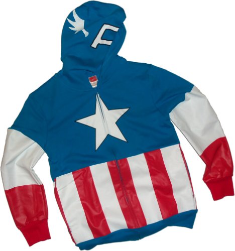  Captain America Costume -- Marvel Hoodie Zipper-Fleece Sweatshirt