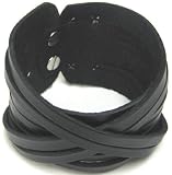 Black Leather Crisscrossed Bracelet Wristband Skater