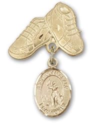 14K Gold Baby Badge with St. Joan of Arc Charm and Baby Boots Pin