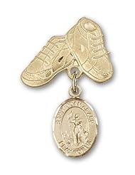 Gold Filled Baby Badge with St. Joan of Arc Charm and Baby Boots Pin