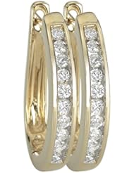 14K Yellow Gold 0.5ct Simply Single Row Channel Set Round Diamond Hoop Earrings