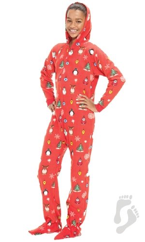 Footed Pajamas - Holly Jolly Christmas Kids Hoodie One Piece