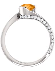 10K White Gold 6.00mm Round Cut Spessartite Garnet and Diamond Ring -- LIFETIME WARRANTY