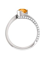 14K White Gold 6.00mm Round Cut Spessartite Garnet and Diamond Ring -- LIFETIME WARRANTY