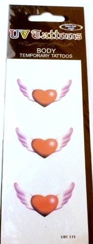 Winged Hearts UV Color Temporary Body Tattoo UBT 175