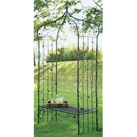 Black Moss Metal Arched Vine Garden Arbor and Bench by Arbors and Trellises