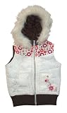 Justice Girls Flower Puffer Vest with Faux Fur Trimmed Hood