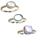 18k Overlay Sterling Silver Blue Oval, Lavender Square and Smoky Oval Glass Ring Set
