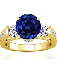 18K Yellow Gold Round Cut Blue Sapphire Ring With Sidestones