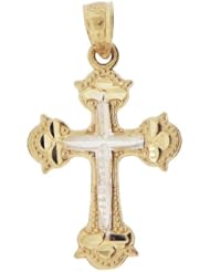 14k Yellow Gold, Small Cross Pendant Charm 15mm Wide