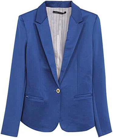 Womens Candy Color One Button Tunic Foldable Sleeve Slim Blazer Suit Jacket Size L Color Blue