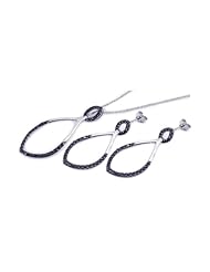 Nickel Free Sterling Silver Pendant & Earring Sets Single Open Tear Drop Black CZ Set