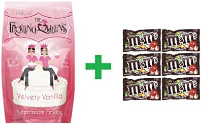 Frosting Queens Velvety Vanilla Buttercream Frosting 12 OZ (Pack of 7) + (6 Pack of M&M Milk Chocolate 1.69oz)