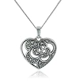 41uuyQN2YeL. SL160  Sterling Silver Marcasite Heart Pendant, 18