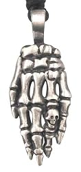 Skeleton Bone Hand Skull Ring Pewter Pendant Necklace