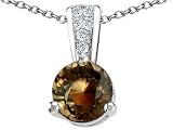 1.31 cts Genuine Round Smoky Quartz and Diamond Pendant - 14kt White or Yellow Gold