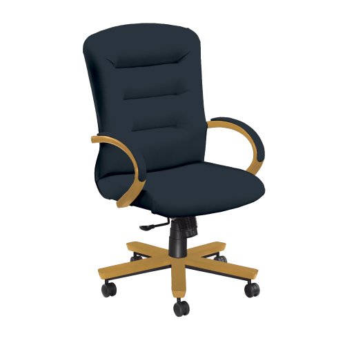 National Office Furniture Remedy High Back Executive Wood Office Chair, Honey Maple, Navy Faux Leather