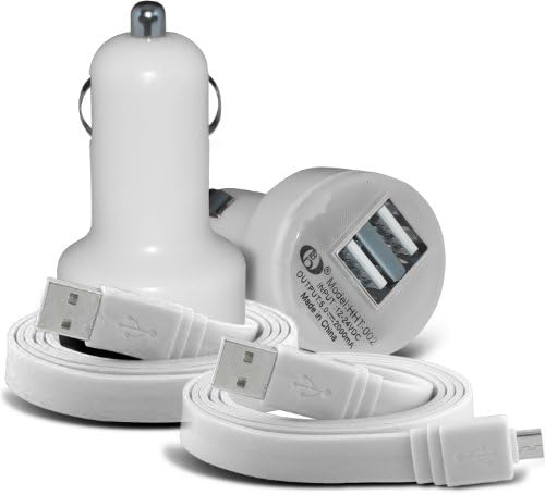 ( White + 2x Cable ) Samsung Galaxy V Protective Stylish Fitted Universal 12v Rapid Mini Bullet USB Dual Port In Car Charger With 2x Micro USB Flat 1 Metre Data Snyc PC Laptop Charging Cable by ONX3