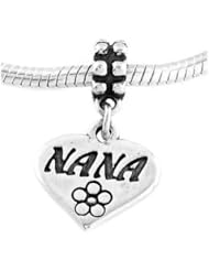 Sterling Silver Nana Flat Heart Dangle Bead Charm