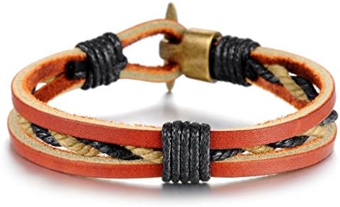 FR Alloy Toggle Clasp Womens Mens Orange Leather Rope Bracelets,Length 8.66''