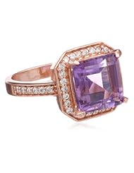 Rose Goldtone Finish Silver Amethyst and Cubic Zirconia Square Ring, Size 7