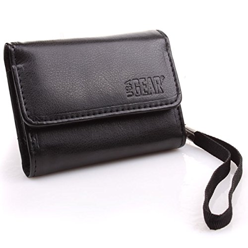 Black Leatherette Digital Camera Carrying Case Cover with Wrist Strap, Belt Clip &amp; Sleek Design by USA GEAR - Works With Nikon Coolpix A100, S7000, L32 and More Digital Cameras