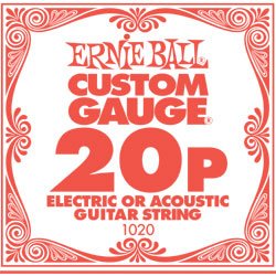 Ernie Ball Nickel Plain Single Guitar String, .020 6-Pack